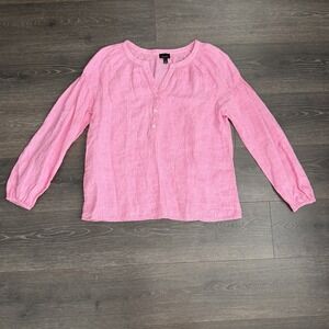 Talbots 100% Linen Henley Style Shirt Blouse Size M Pink Coastal Preppy‎ Beach